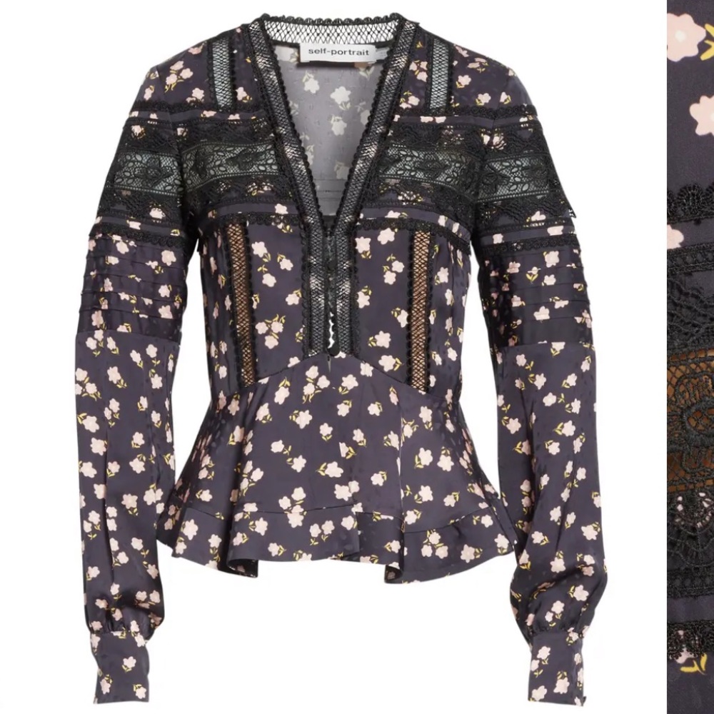 Self Portrait Ditsy Floral Print Peplum Top